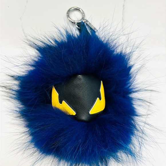 Blue and Black Fur Keychain with Yellow Accents - Picture 1 of 2